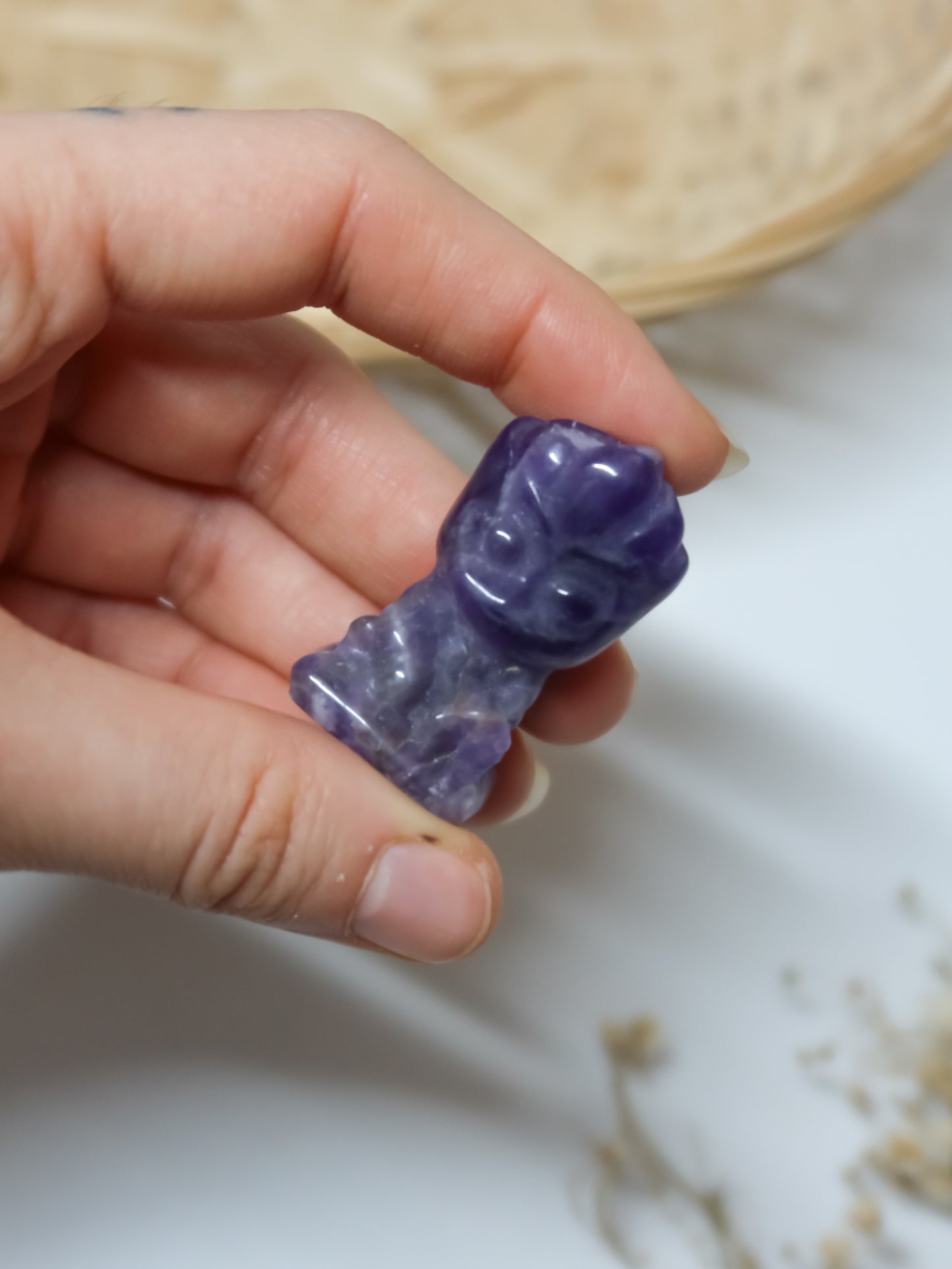 Baby Groot in Quarzo Ematoide, Quarzo Golden Healer, Quarzo Fragola, Avventurina Verde, Unakite, Lepidolite, Ametista, Ametista Chevron (Marvel)