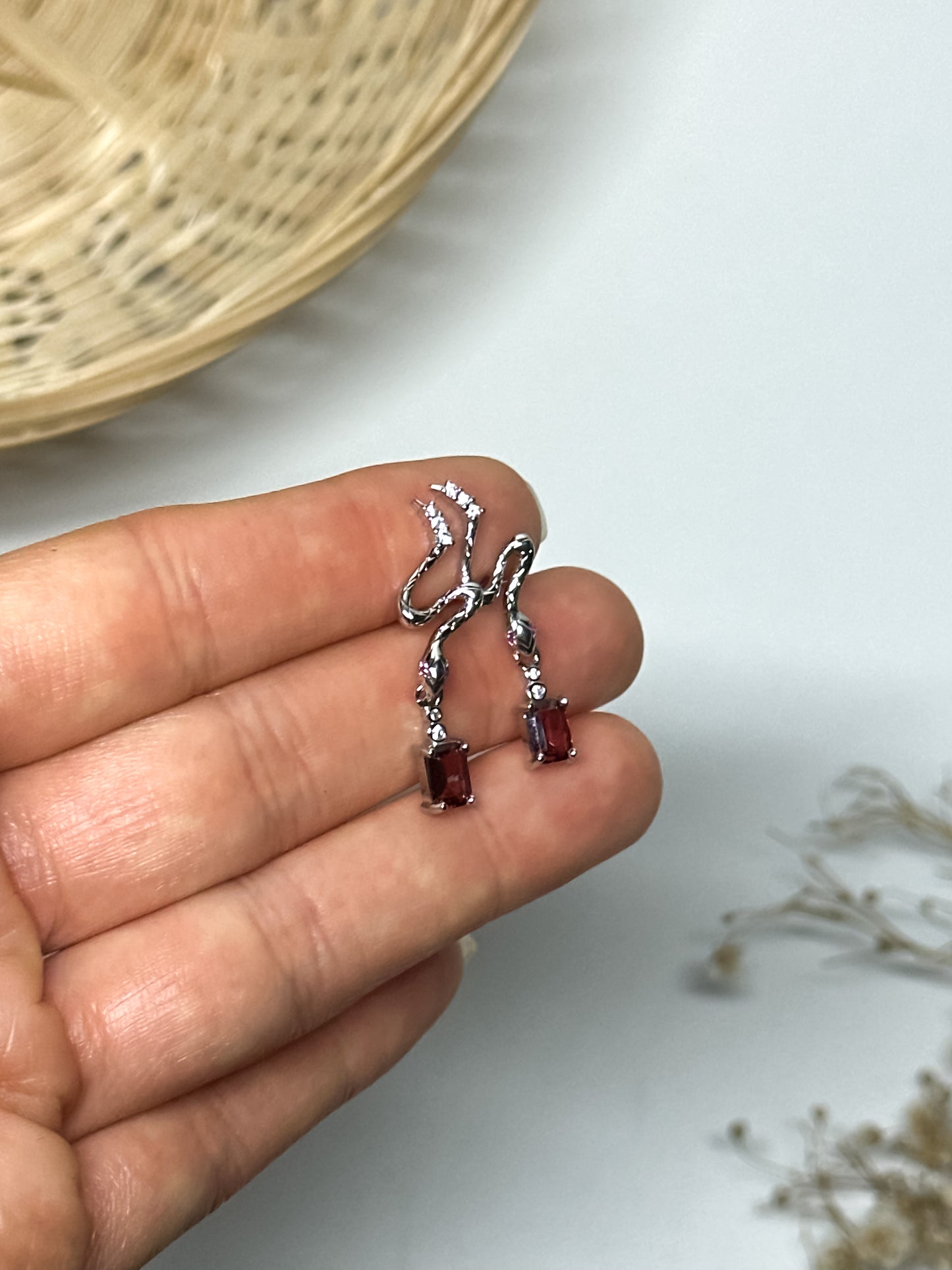 Orecchini in Granato a Serpente (Argento 925)