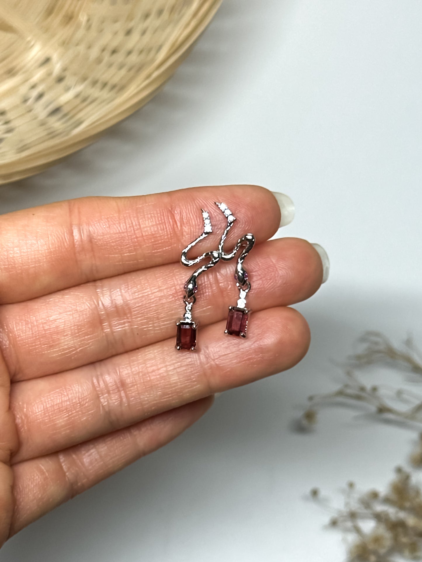 Orecchini in Granato a Serpente (Argento 925)