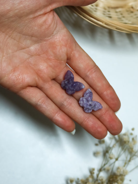 Farfalla con Teschio | Lepidolite, Agata Muschiata