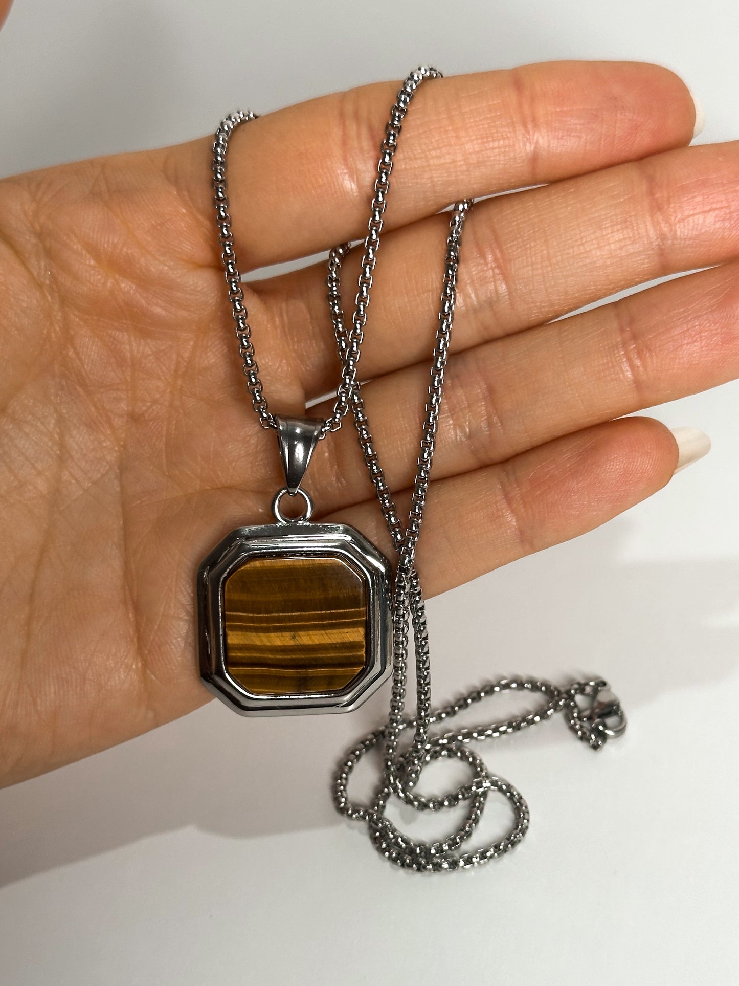 COLLANA IN OCCHIO DI TIGRE (ACCIAIO INOX)