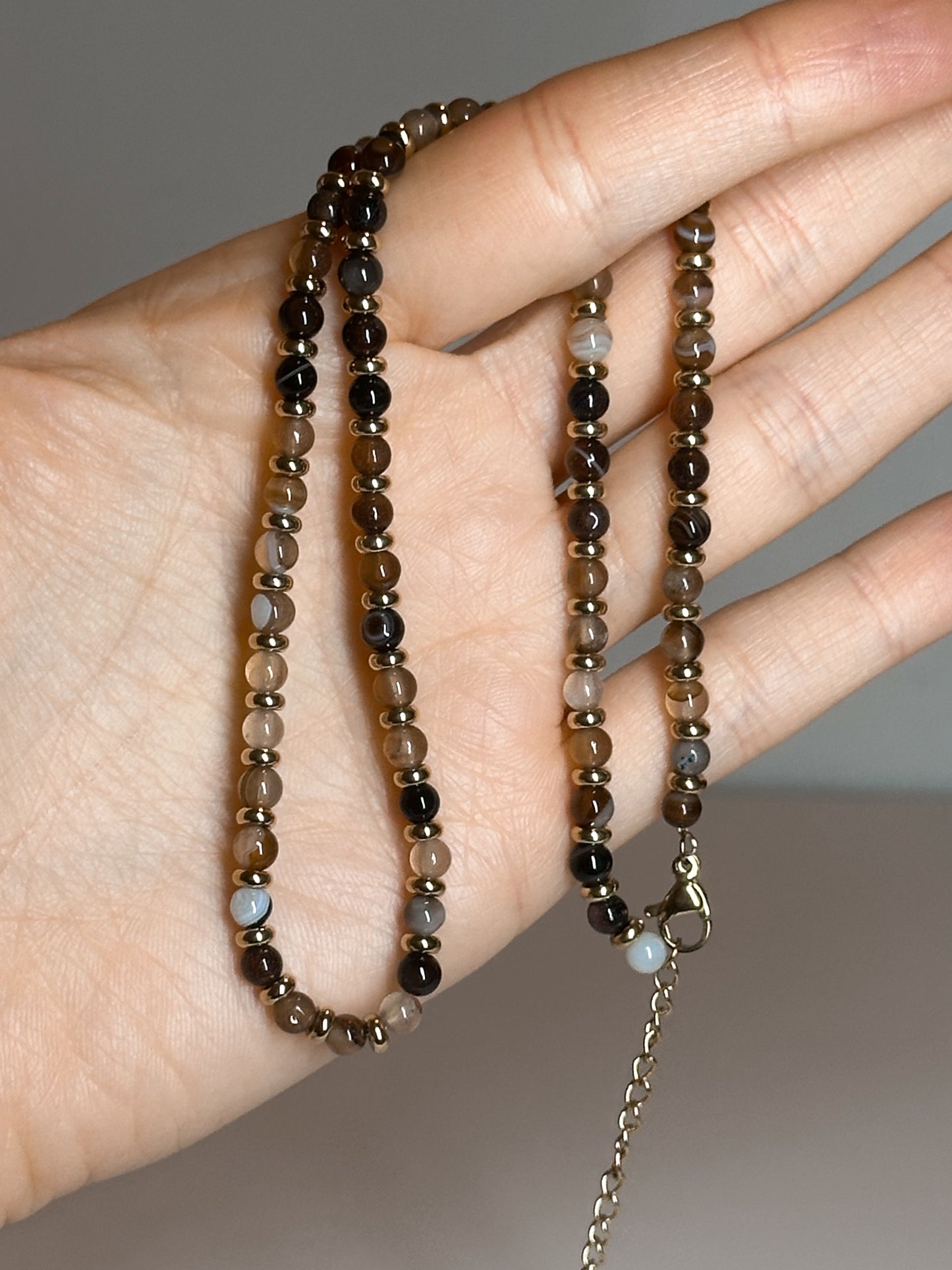 COLLANA IN AGATA GOLD (ACCIAIO INOX)