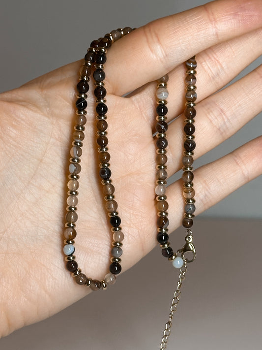 COLLANA IN AGATA GOLD (ACCIAIO INOX)