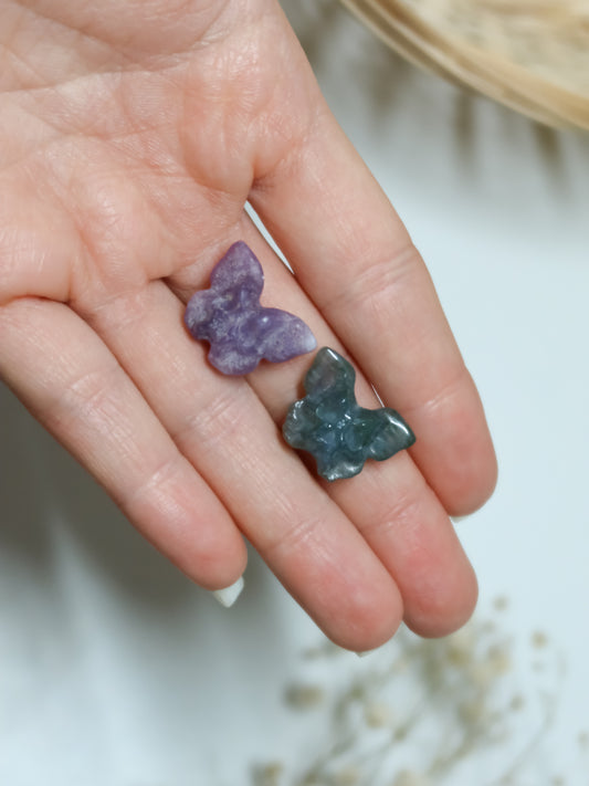 Farfalla con Teschio | Lepidolite, Agata Muschiata