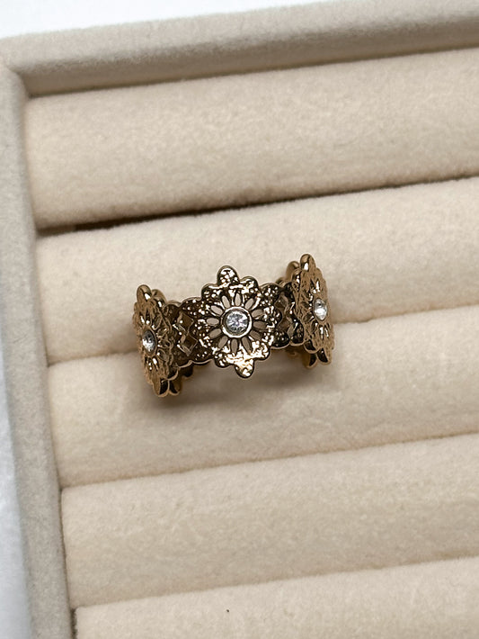 ANELLO FIORI GOLD (ACCIAIO INOX)