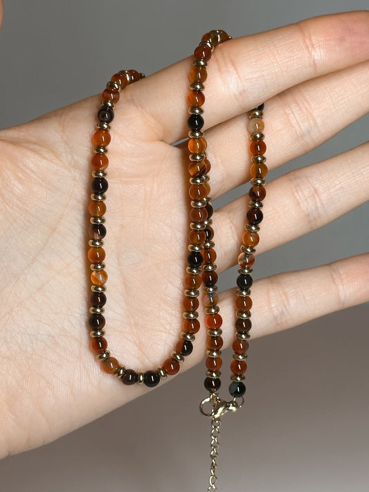 COLLANA IN CORNIOLA GOLD (ACCIAIO INOX)
