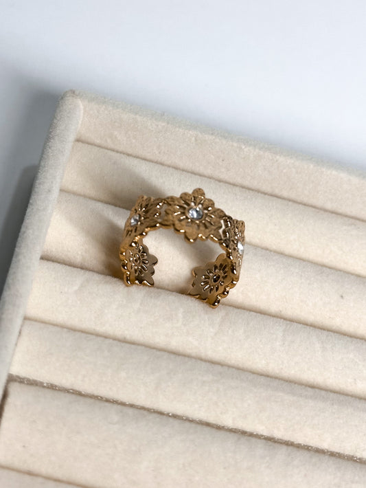 ANELLO FIORI GOLD (ACCIAIO INOX)