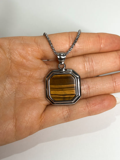 COLLANA IN OCCHIO DI TIGRE (ACCIAIO INOX)